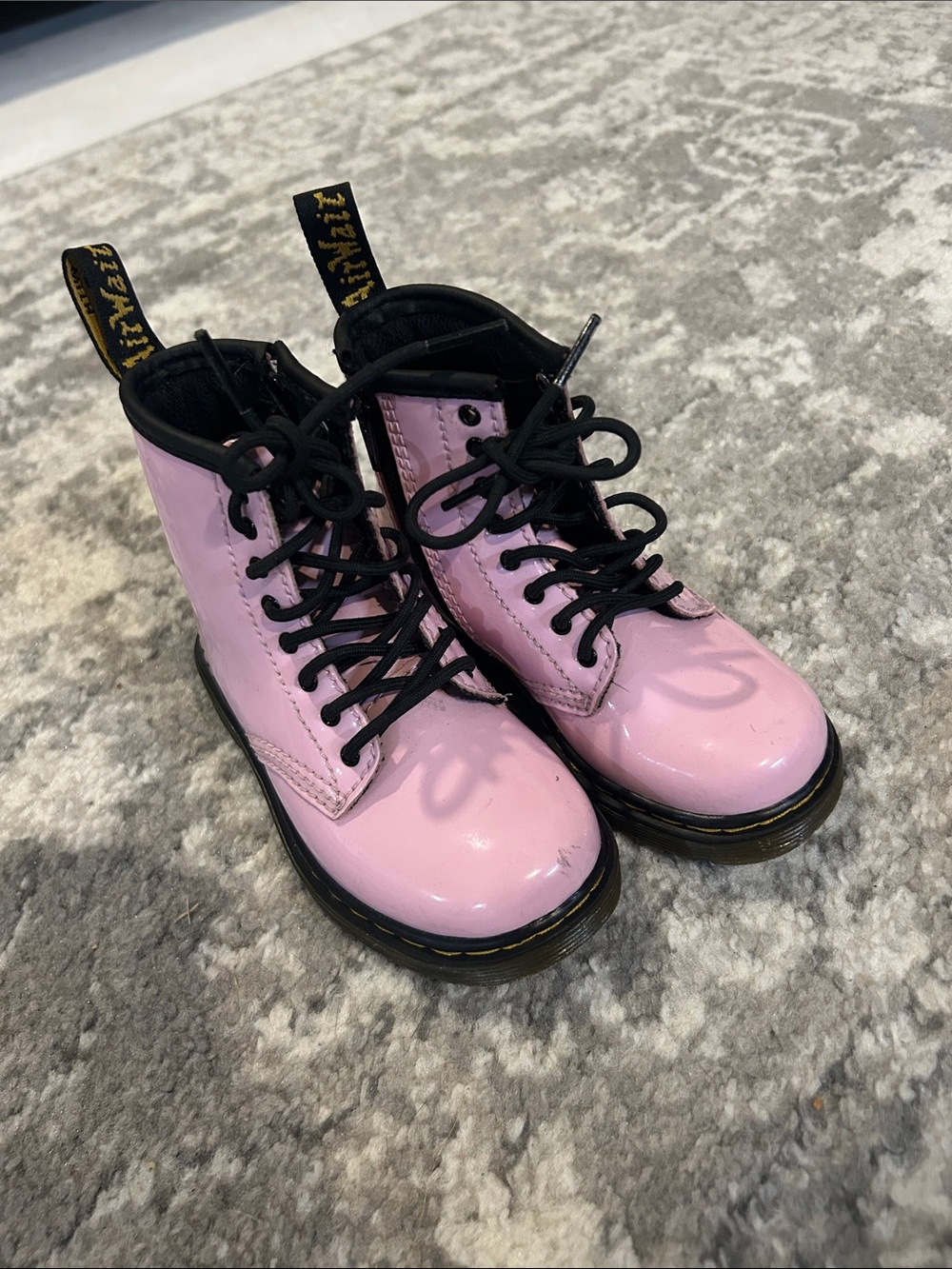 Dr. Martens Pink Patent Lace-Up Kids Combat Boots